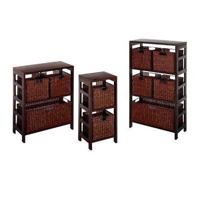 Espresso Shelves with Rattan Basket Collection - Winsome