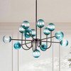 Rennnsan Veyla 38" W 13 -Light Gradient Blue Glass Dimmable Mid-Century Bubble Chandelier in Black & Brass Gold - 3 of 4