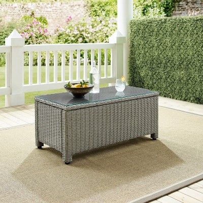 Bradenton Gray Wicker Outdoor Coffee Table with Glass Top