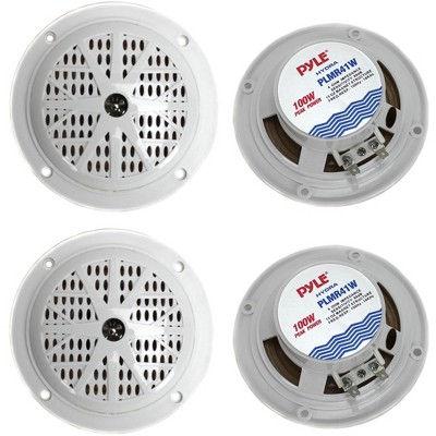 PYLE PLMR41W 4" 100W Marine Waterproof Audio Stereo Speaker System, For Outdoor Boat, Car, & Poolside Use, White (4 Pack)