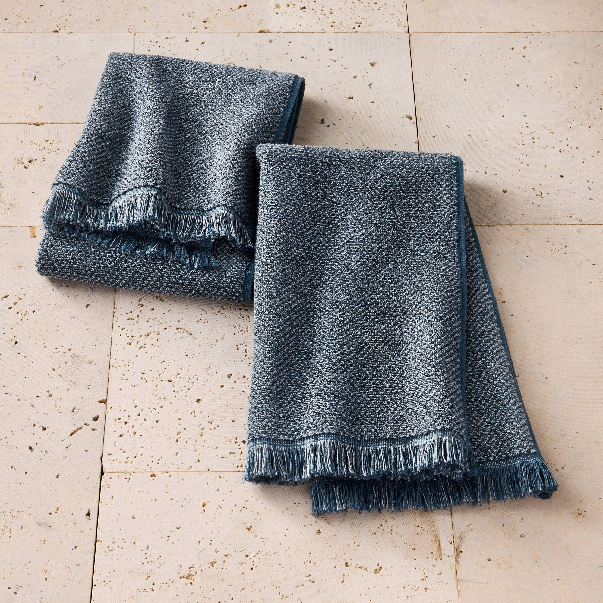 2pk Organic Texture Hand Towel Dark Mineral Blue - Casaluna™