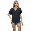 Women's V Neck Jacquard Button Short Sleeve T-Shirt Loose Hollow Top - 2 of 4