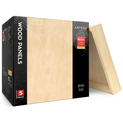 Arteza Wood Art Panels Art Supply Pack, 10"x10" - 5 Pack (ARTZ-8723)