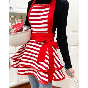 Wrapables Classic Vintage Christmas Holiday Apron, Stylish Cooking Apron, Red Stripe - 1 of 4