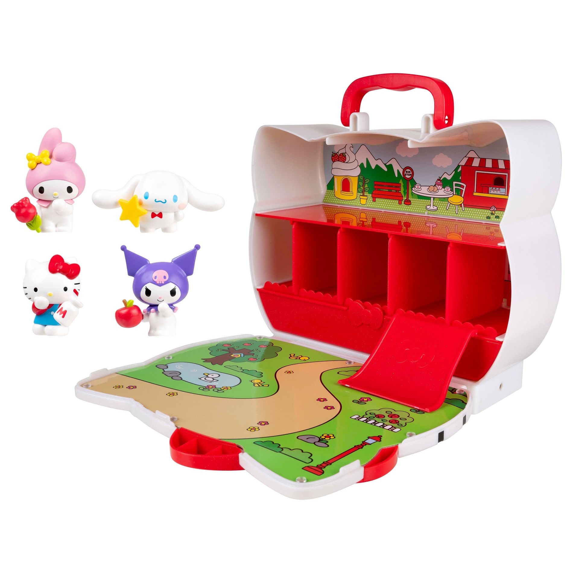 Hello Kitty Red Bow Medium Display Carry Case: Includes 4 Mini Figures, ABS Material