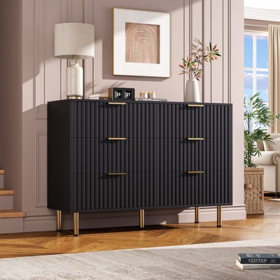Fluted 6 Drawer Storage Dresser, Tall Modern Chest with Ample Deep Drawers and Wide Top