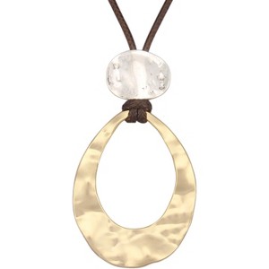 Leather and Wood Necklace Chunky Circle Pendant Boho Jewelry for Women - 1 of 4