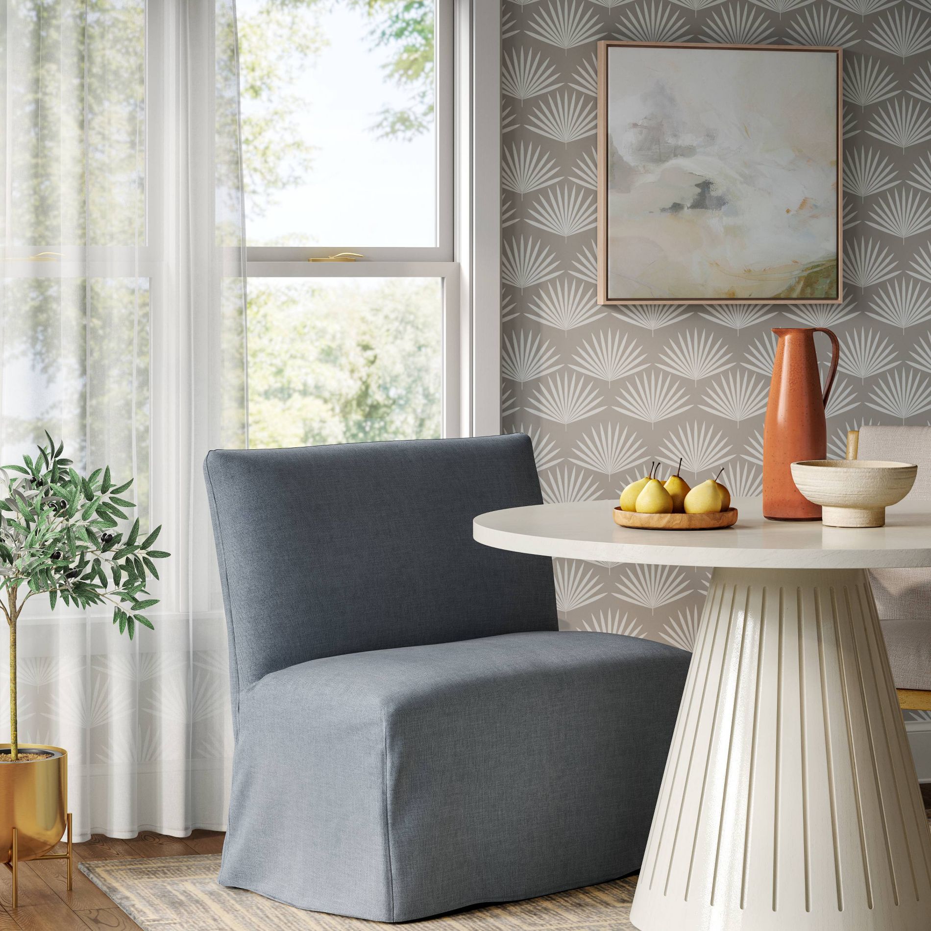 38" Jean Slipcovered Dining Banquette in Performance Textured Weave River - Threshold™