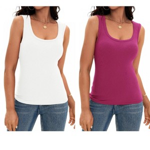 ATHLECHIC Women's Scoop Neck Ribbed Wide Strap Sleeveless Workout Basic Sport Tank Tops 2 Packs - 1 of 4