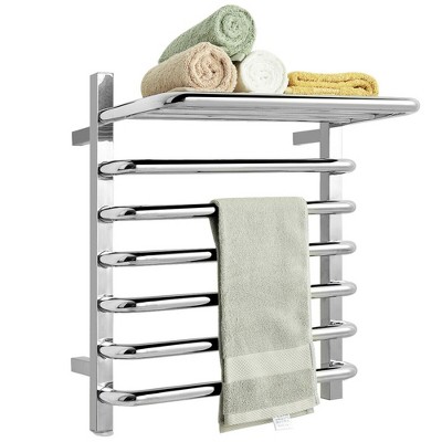 Costway 10-Bar Wall Mounted Towel Warmer Stainless Steel Plug-in Towel Rack w/ Top Shelf