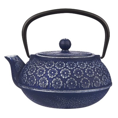 Juvale Juvale Blue Floral Cast Iron Teapot Kettle with Stainless Steel Infuser 34oz