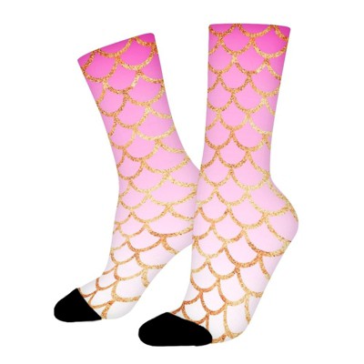 Pink Gold Mermaid Pattern Women Printed Crew Socks Funny Funky Socks Soft Polyester Novelty Gifts for Artists Men
