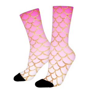 Pink Gold Mermaid Pattern Women Printed Crew Socks Funny Funky Socks Soft Polyester Novelty Gifts for Artists Men - 1 of 1