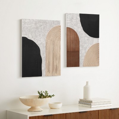 Earth Tone Abstract Mixed Media Canvas Wall Art Set