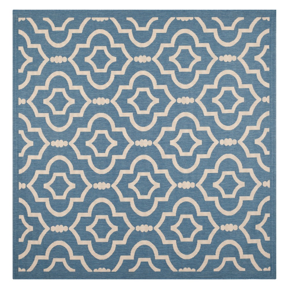 7'10inX7'10in Davos Patio Rug Blue/Beige - Safavieh