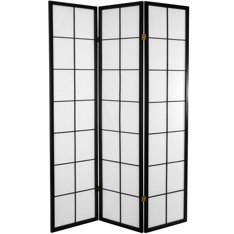 Oriental Furniture 6' Tall Japanese Shoji Room Divider 3 Panels Black, 1 of 6