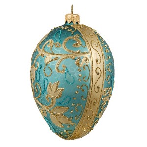 Miss Christmas 5.0 Inch Turquoise & Gold Fabrege Egg Christmas Tree Ornament , Christmas Decor Christmas, Easter, Spring (1PC) - 1 of 4