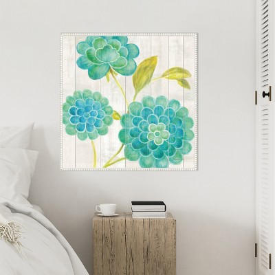 Aqua Blooms Botanical Canvas Print with White Frame, 30x30
