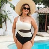 Women's Chic White Colorblock Plus Size One-Piece Swimsuit - Cupshe - 2 of 4