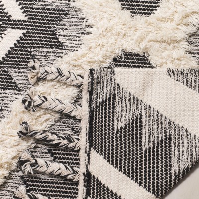 Kenya Hand-Knotted Black and Ivory Wool Rug