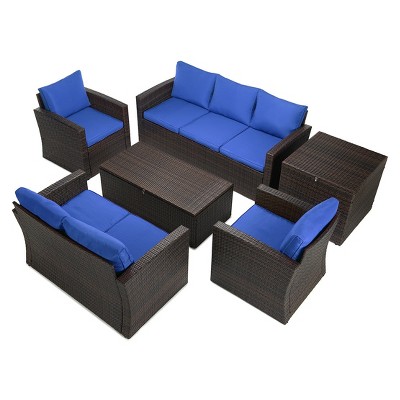 5 Piece Conversation Patio Sets with Cushions, Storage Coffee Table and Side Table