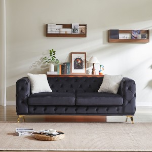 Kumasinova Velvet Chesterfield Sofa,Comfy Couch with Tufted Buttons,Spring Cushion,Metal Legs,2 Pillows,Sofa Couch for Living Room,Bedroom - 1 of 4