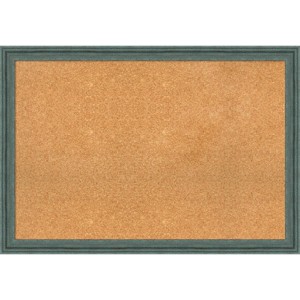 39"x27" Upcycled Wood Frame Natural Cork Board Teal/Gray - Amanti Art - 1 of 4