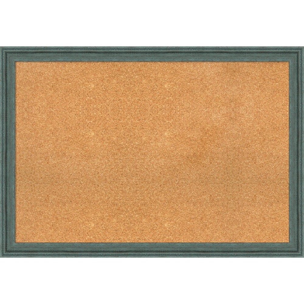 Photos - Dry Erase Board / Flipchart 39"x27" Upcycled Wood Frame Natural Cork Board Teal/Gray - Amanti Art