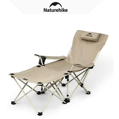 Naturehike Outdoor Camping Recliner Chair with Side Table,Relaxing Folding Lounge Chair,Adjustable Tilt Chaise Lounge with Cup Holder