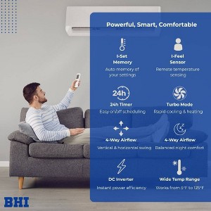 BHI 12000 BTU 115V 20.5 SEER2 600 sq ft WiFi Ductless Mini Split AC with Heat Pump 25' lineset - 1 of 4