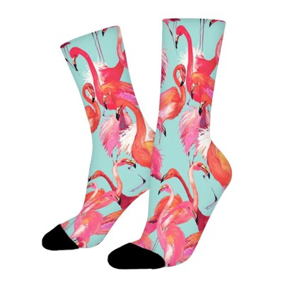 Flamingo Women Printed Crew Socks Funny Funky Socks Soft Polyester Novelty Gifts for Artists Men