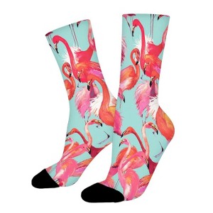Flamingo Women Printed Crew Socks Funny Funky Socks Soft Polyester Novelty Gifts for Artists Men - 1 of 1