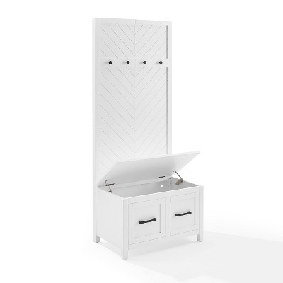 Kayce 58" Modern White Herringbone Hall Tree with Storage