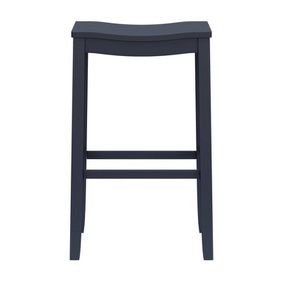 Navy Wood Backless Saddle Style Bar Stool