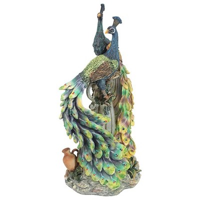 Hand-Painted Resin Peacock Statue with Urn, 22.4" Tall