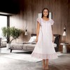 ADR Women's Cotton Nightgown, Short Sleeve Lace Trimmed Button Up Long Vintage Night Dress Gown - 2 of 4