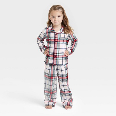 Toddler Holiday Plaid Flannel Matching Family Pajama Set - Wondershop™ White 12M