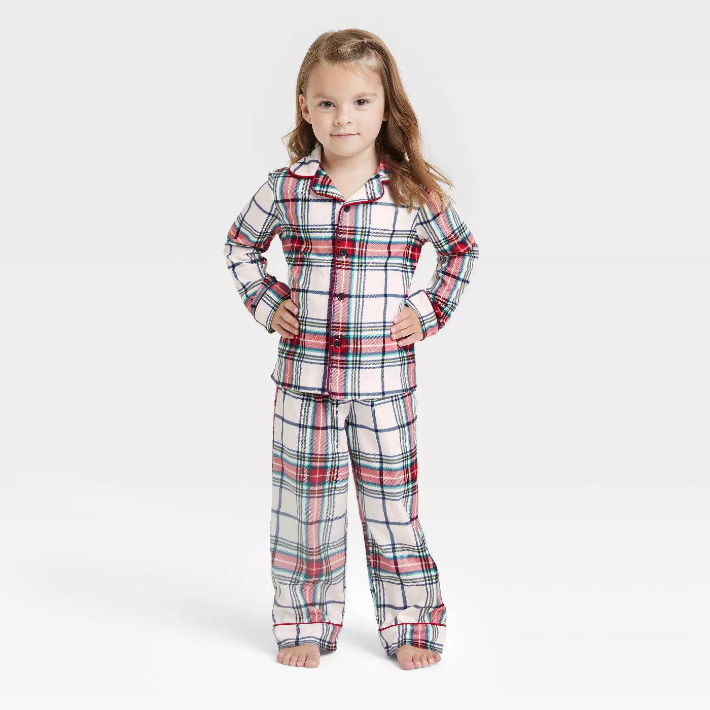 Toddler Holiday Plaid Flannel Matching Family Pajama Set - Wondershop™ White - image 1 of 3
