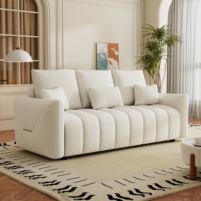 80.7 in. W Premium Teddy Fabric 3-Seat Sofa with 3 Pillows and 3 Back Cushions for Living Room, Bedroom, and Office