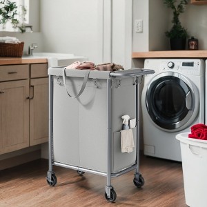 2-Section Rolling Laundry Basket Storage with Wheels, 37 Gallons Laundry Hamper, Removable Liner, Steel Frame with Handle, 27.2 x 15.4 x 31.9 Inches - 1 of 4
