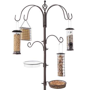 Best Choice Products 89in 6-Hook Bird Feeding Station, Steel Multi-Feeder Stand w/ 4 Feeders, Tray, Bird Bath