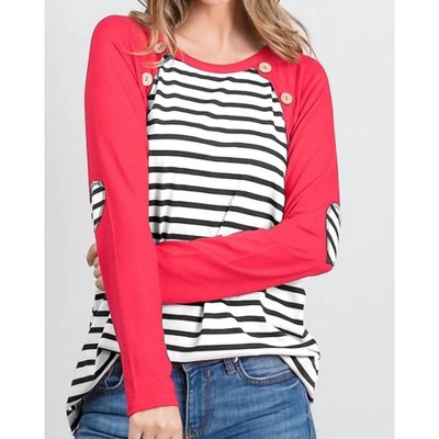 Women's Heart Patch Striped Button Top - HEIMISH USA