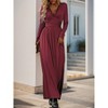 Women Long Sleeve Wrap Dress Casual V Neck Side Slit Pleated Long Sleeve Wedding Guest Cocktail Maxi Dresses - 4 of 4
