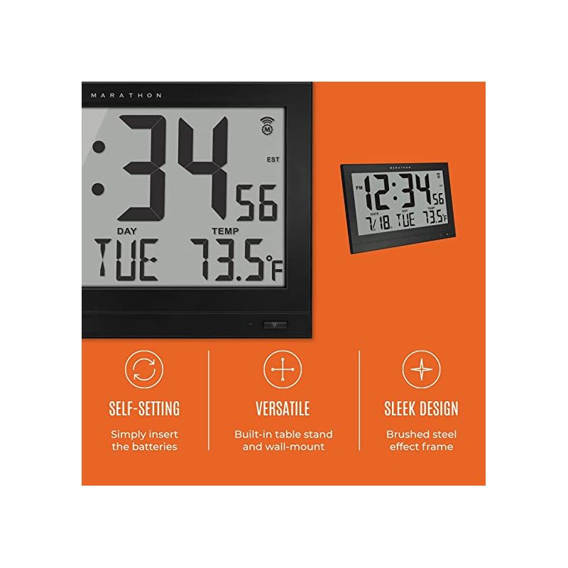 Marathon Jumbo Atomic 15 Inch Wall  Clock With Automatic Backlight, 8 Time Zones And Indoor Temperature, 5 of 7