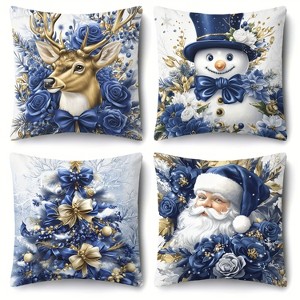 Lomsoe 4pcs Festive Pillow Covers Set - Christmas Santa, Snowman & Reindeer Design, Soft Cozy Decorative Cushion Covers for Living Room & Bedroom - 1 of 4