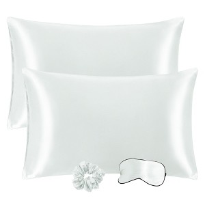 PiccoCasa Satin Enveloped Pillowcase with Eye Mask & Scrunchie 2 Pcs - 1 of 3