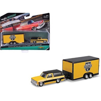 1979 Chevrolet K5 Blazer Yellow w/Black & Stripes w/Enclosed Trailer Yellow & Black "Tow & Go" 1/64 Diecast Model Car by Maisto