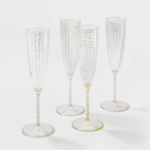 6 Clear 6 oz Cylindrical Reusable Plastic Champagne Flutes