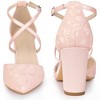 Perphy Women's Pointed Toe Criss Cross Straps Chunky Heel Lace Pumps - 3 of 4
