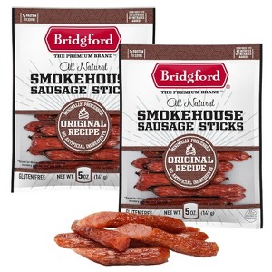 Bridgford Smokehouse Sausage Sticks Original 5 oz - Gluten Free High Protein Smoked Sausage Sticks for a Variety of Dietary Preferences - 1 of 4